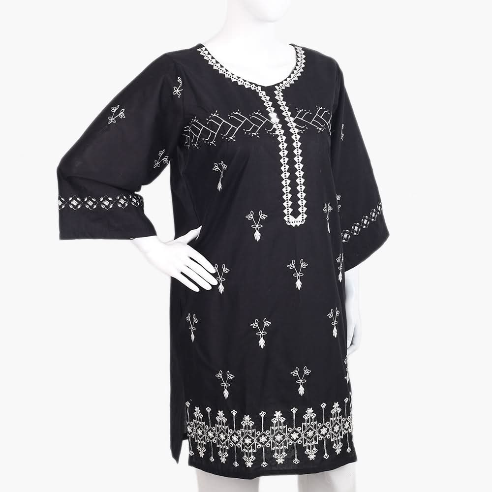 Women's Embroidered Kurti - White & Black, Women Ready Kurtis, Chase Value, Chase Value