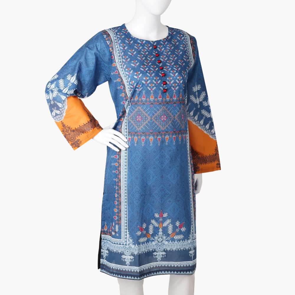 Women's Digital Printed Kurti - Steel Blue, Women Ready Kurtis, Chase Value, Chase Value