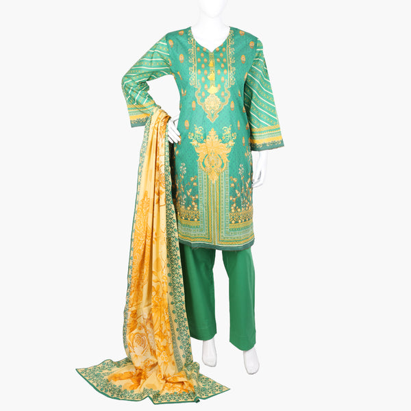 Women's Printed Lawn 3Pcs Suit - Green, Women Shalwar Suits, Chase Value, Chase Value