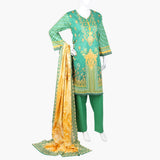 Women's Printed Lawn 3Pcs Suit - Green, Women Shalwar Suits, Chase Value, Chase Value