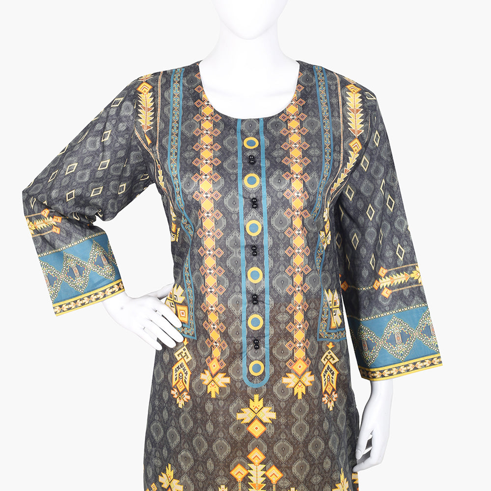 Women's Printed Lawn 3Pcs Suit - Black, Women Shalwar Suits, Chase Value, Chase Value