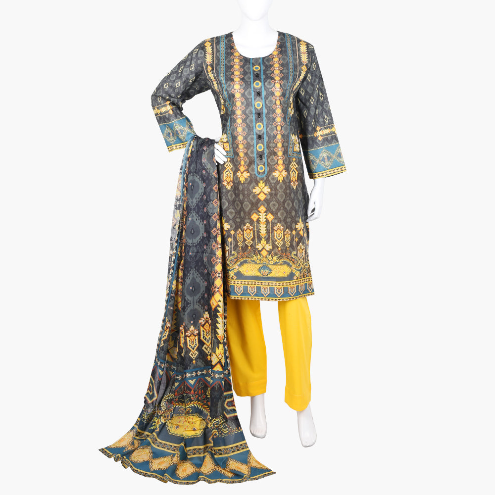 Women's Printed Lawn 3Pcs Suit - Black, Women Shalwar Suits, Chase Value, Chase Value