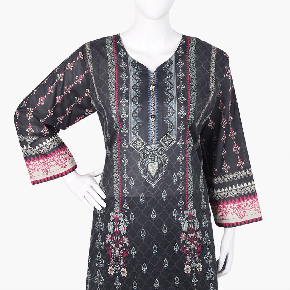 Women's Printed Lawn 3Pcs Suit - Black, Women Shalwar Suits, Chase Value, Chase Value