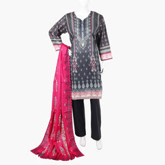 Women's Printed Lawn 3Pcs Suit - Black, Women Shalwar Suits, Chase Value, Chase Value