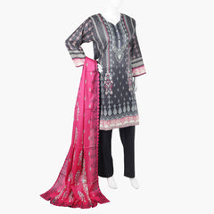 Women's Printed Lawn 3Pcs Suit - Black, Women Shalwar Suits, Chase Value, Chase Value