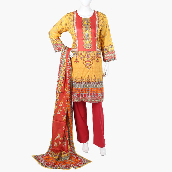 Women's Printed Lawn 3Pcs Suit - Red, Women Shalwar Suits, Chase Value, Chase Value