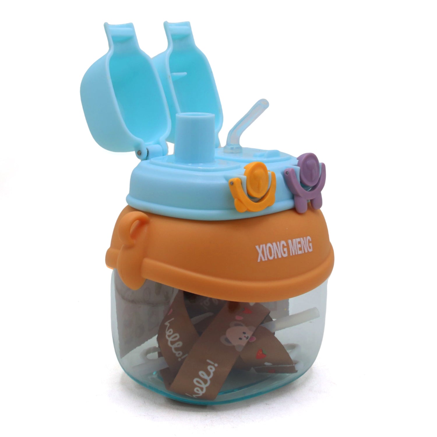 Cute Rabbit Ears Double Drinking Straw Cup With Big Belly - 1280ml, Tiffin Boxes & Bottles, Chase Value, Chase Value