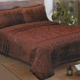 Fancy 3pcs Pallachi Double Bed Sheet - Dark Brown, Double Size Bed Sheet, Chase Value, Chase Value