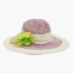 Women's Hat - Cream & Purple