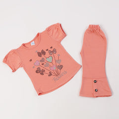 Girls Tight Half Sleeves Suit - Peach