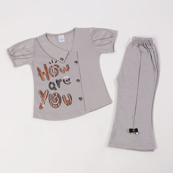 Girls Tight Half Sleeves Suit - Grey