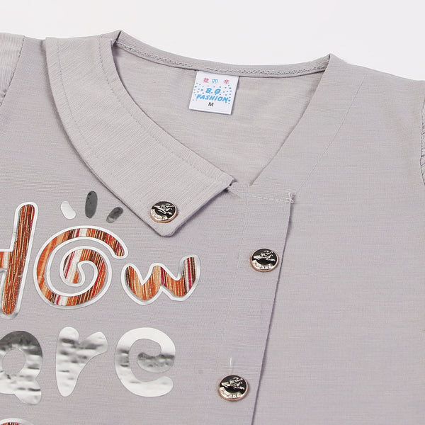 Girls Tight Half Sleeves Suit - Grey