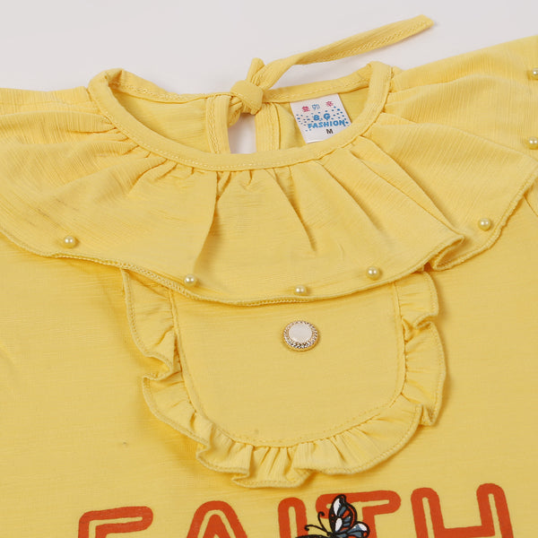 Girls Tight Half Sleeves Suit - Yellow