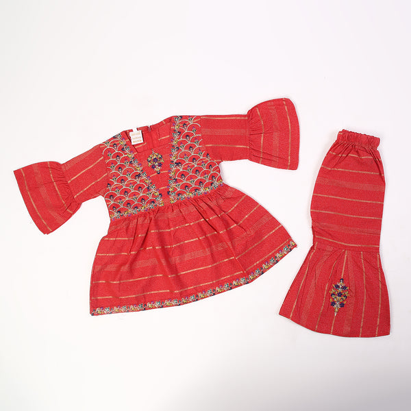 Girls Embroidered Shalwar Suit - Red