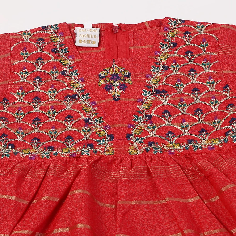 Girls Embroidered Shalwar Suit - Red, Girls Shalwar Kameez, Chase Value, Chase Value