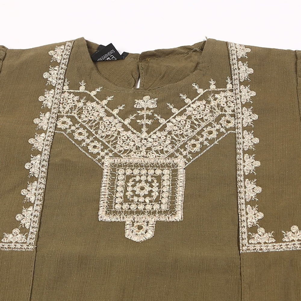 Girls Embroidered Shalwar Suit - Olive Green, Girls Shalwar Kameez, Chase Value, Chase Value