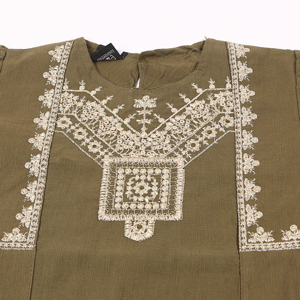 Girls Embroidered Shalwar Suit - Olive Green