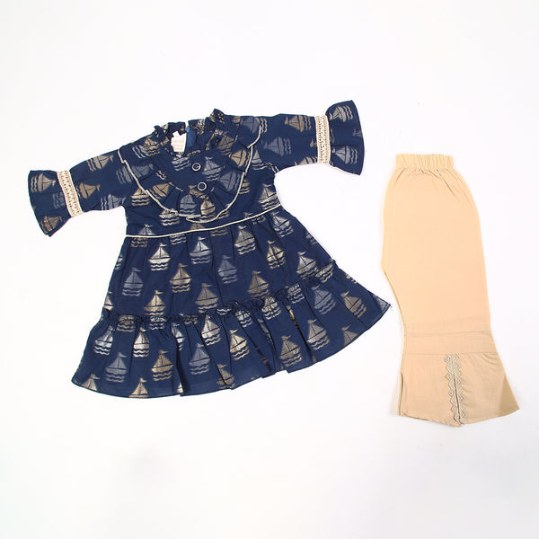 Girls Embroidered Shalwar Suit - Navy Blue