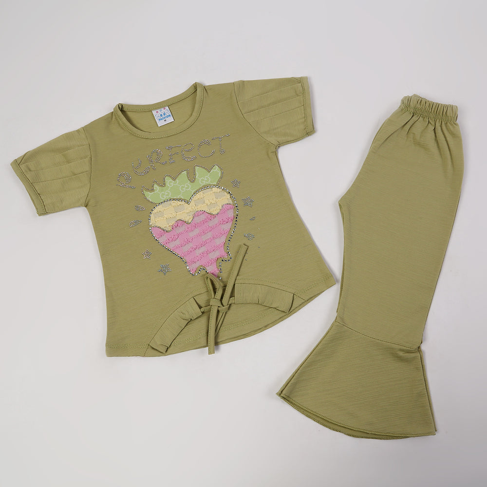 Girls Tight Half Sleeves Suit - Olive Green, Girls Suits, Chase Value, Chase Value