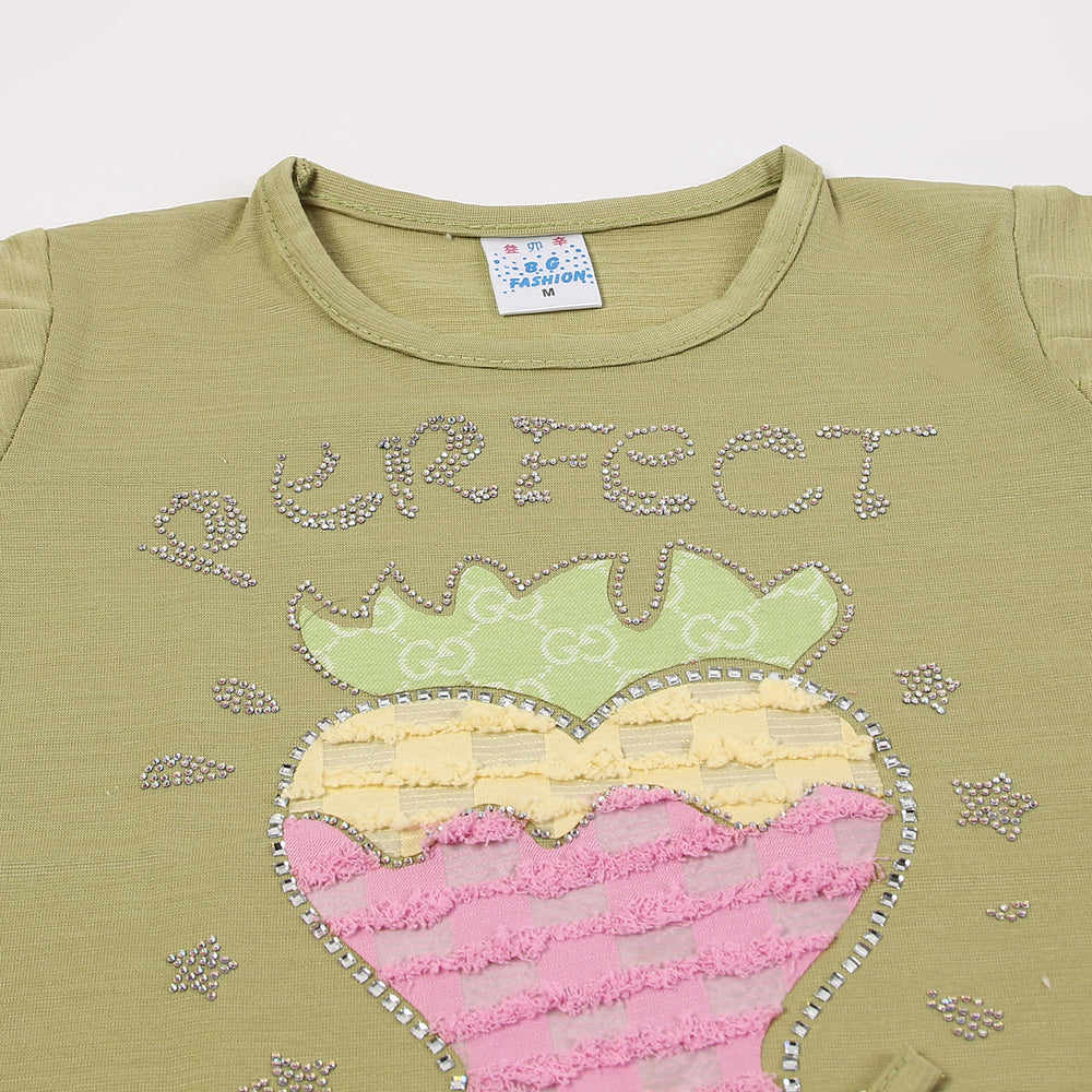 Girls Tight Half Sleeves Suit - Olive Green, Girls Suits, Chase Value, Chase Value