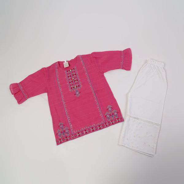 Girls Embroidered Shalwar Suit - Pink