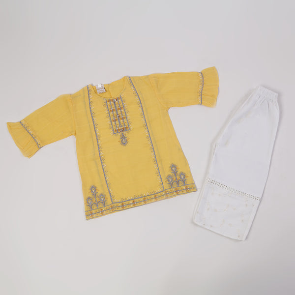 Girls Embroidered Shalwar Suit - Yellow