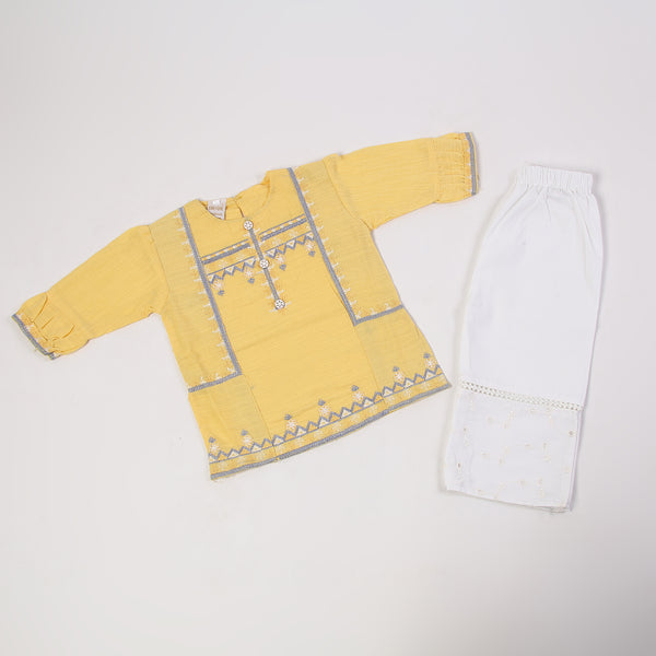 Girls Embroidered Shalwar Suit - Yellow