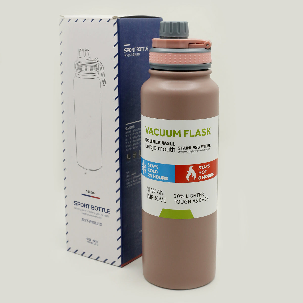 Stainless Steel Vacuum Flask - 1000Ml - Tea Pink, Thermos & Mug, Chase Value, Chase Value