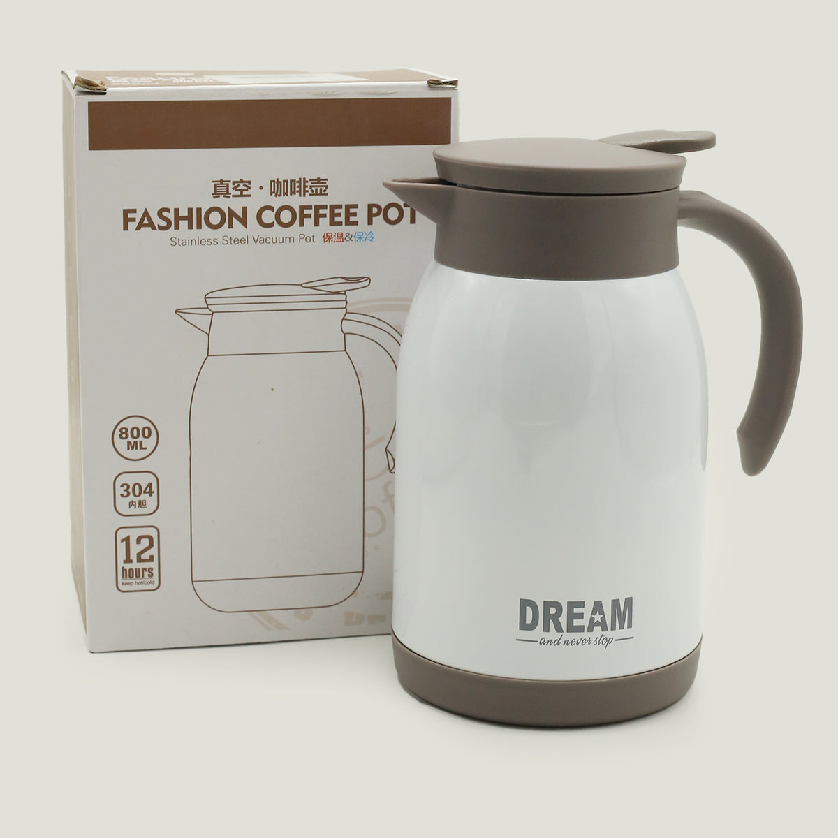 Stainless Steel Vacuum Thermos - 800Ml - Grey & White, Thermos & Mug, Chase Value, Chase Value