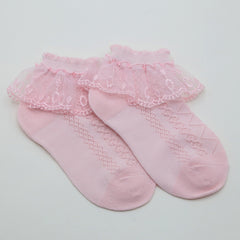 Girls Frill Sock - Baby Pink