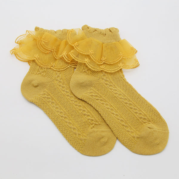 Girls Frill Sock - Mustard