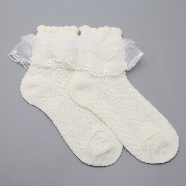 Girls Frill Sock - Off White
