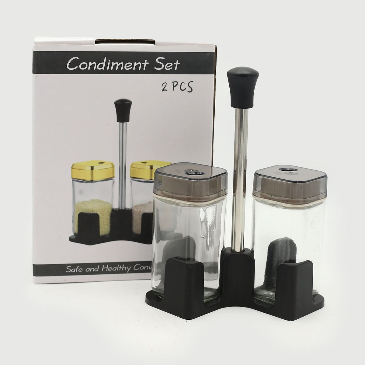 Salt & Pepper Glass With Stand - Black, Spice Boxes, Chase Value, Chase Value