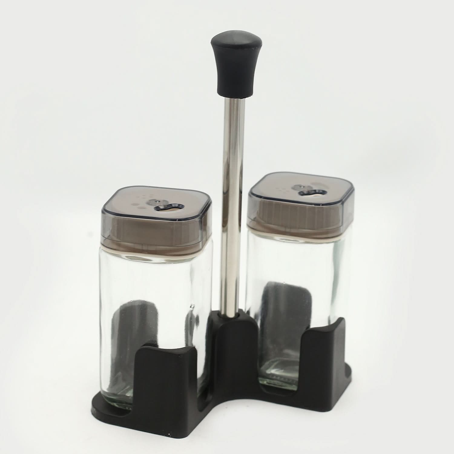 Salt & Pepper Glass With Stand - Black, Spice Boxes, Chase Value, Chase Value