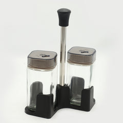 Salt & Pepper Glass With Stand - Black