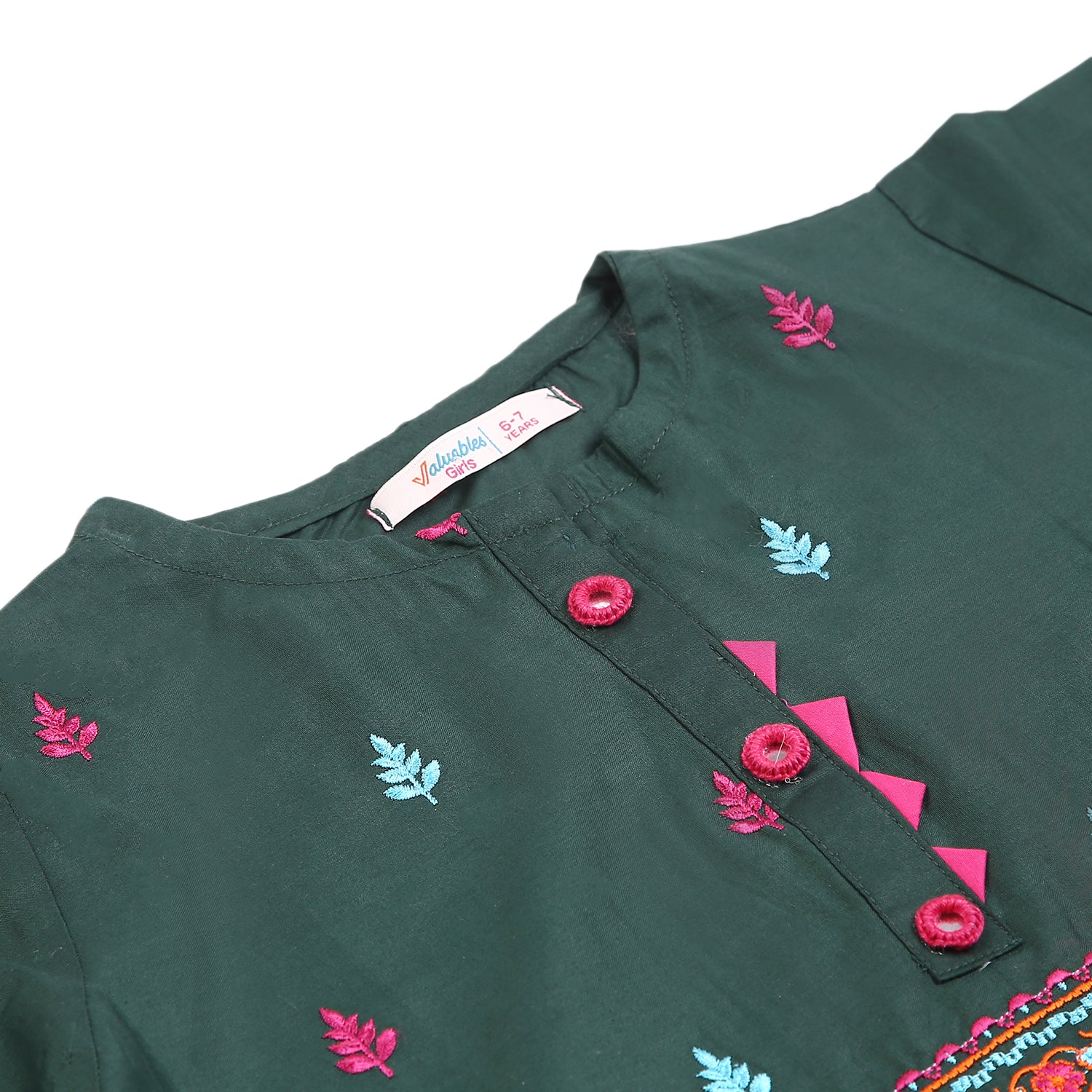 Girls Embriodered Kurti - Green, Girls Kurti, Chase Value, Chase Value