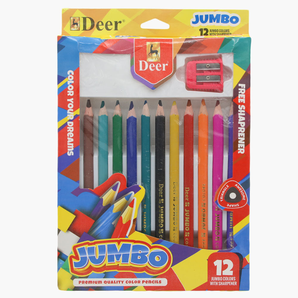 Deer Jumbo Pencil Pack of 12 - Multi Color, Pencil Boxes & Stationery Sets, Deer, Chase Value