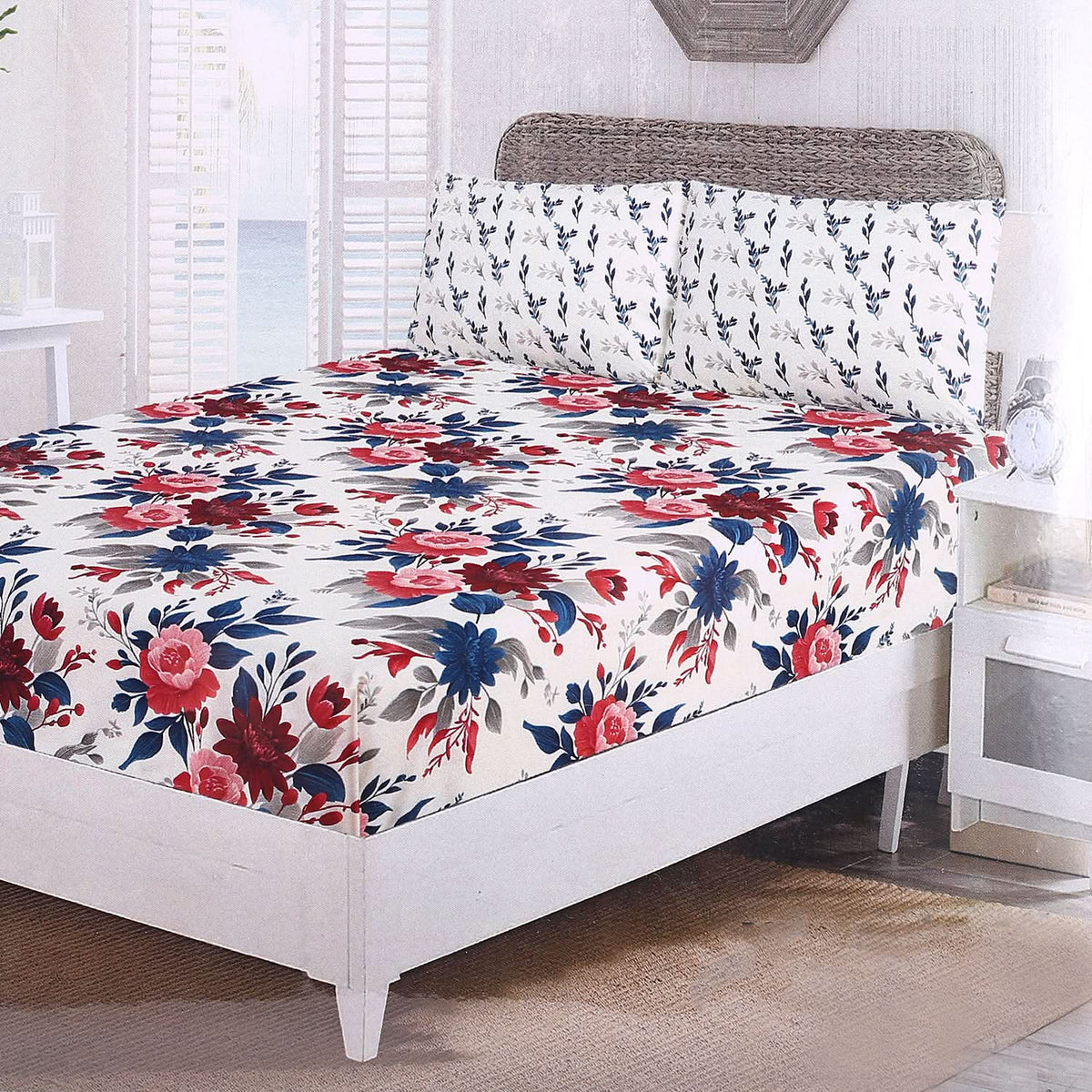 Fitted Bed Sheet With 2 Pillow - Multi Color, Single Size Bed Sheet, Valuable, Chase Value