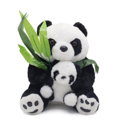 Sitting soft plush panda mother with baby cute panda toy