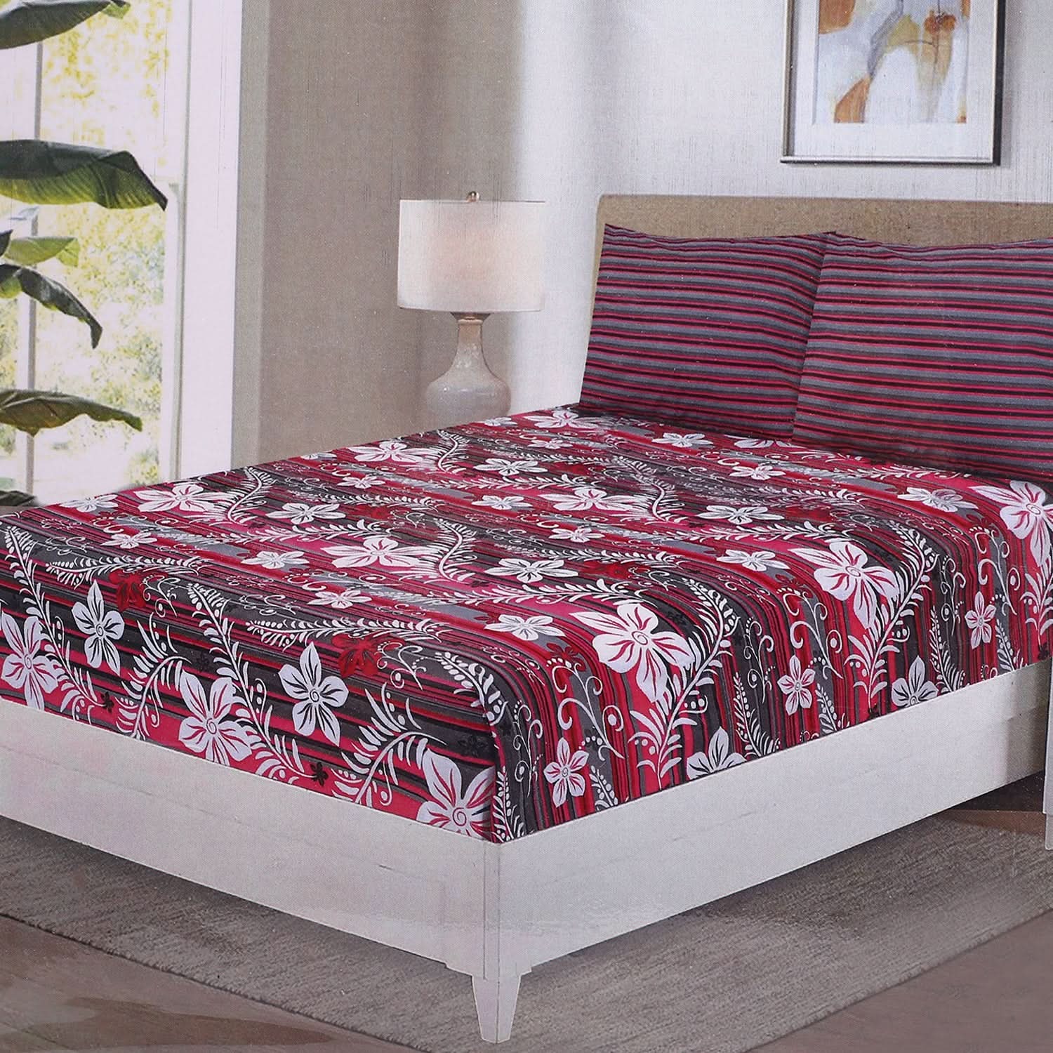 Fitted Bed Sheet With 2 Pillow - Multi Color, Single Size Bed Sheet, Valuable, Chase Value