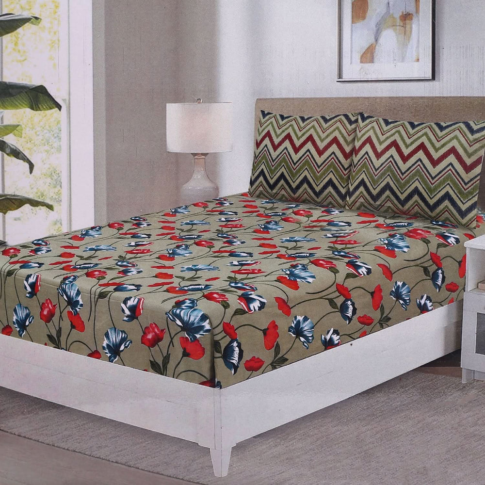 Fitted Bed Sheet With 2 Pillow - Multi Color, Single Size Bed Sheet, Valuable, Chase Value