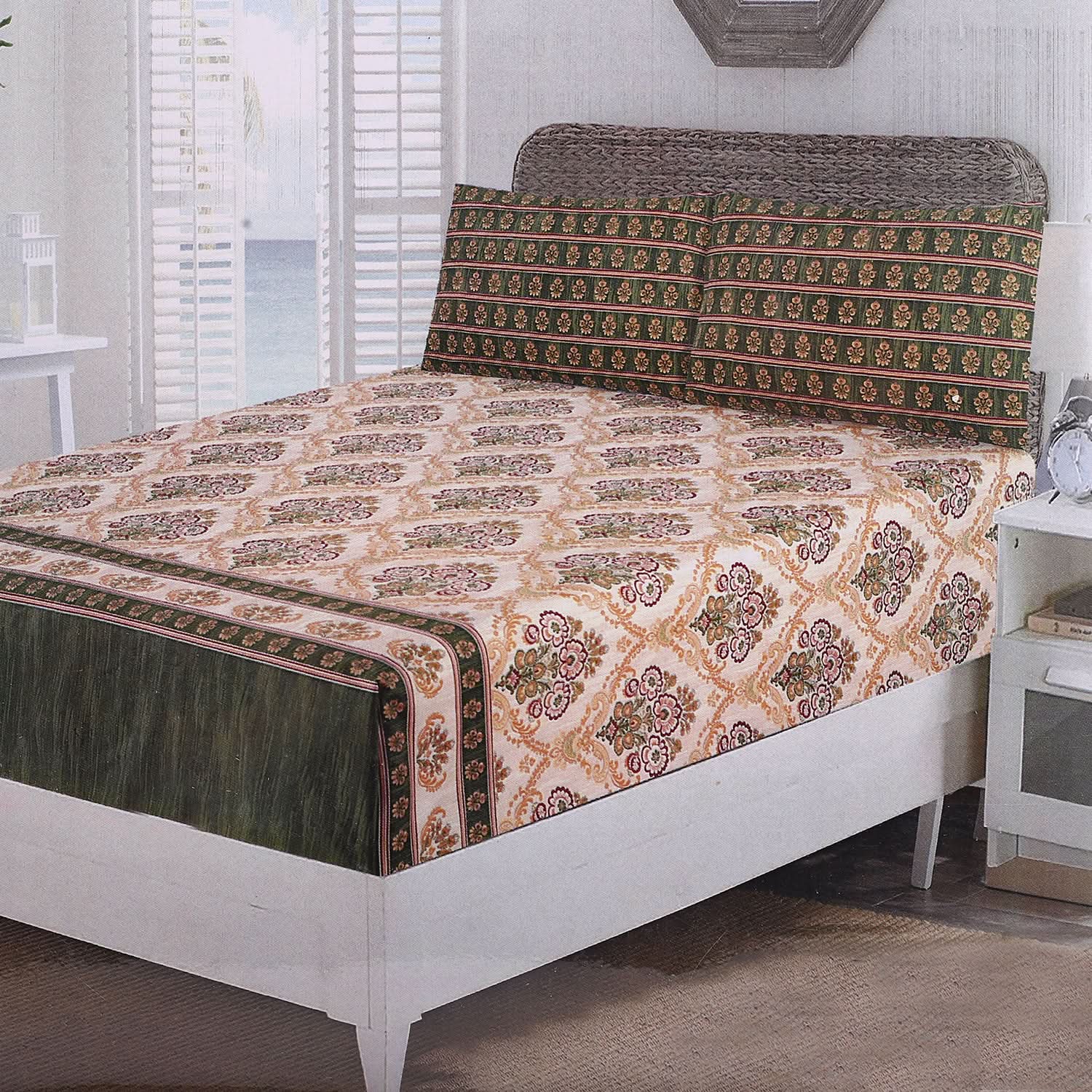 Fitted Bed Sheet With 2 Pillow - Multi Color, Single Size Bed Sheet, Valuable, Chase Value