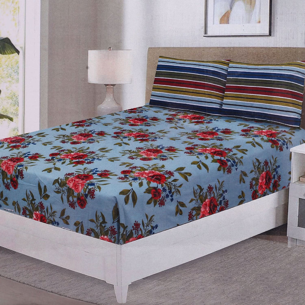Fitted Bed Sheet With 2 Pillow - Multi Color, Single Size Bed Sheet, Valuable, Chase Value