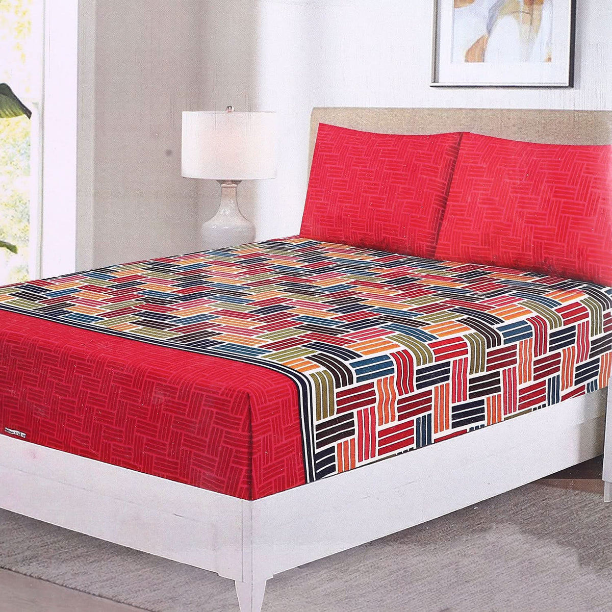 Fitted Bed Sheet With 2 Pillow - Multi Color, Single Size Bed Sheet, Valuable, Chase Value
