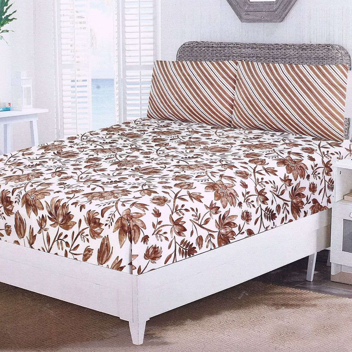 Fitted Bed Sheet With 2 Pillow - Multi Color, Single Size Bed Sheet, Valuable, Chase Value