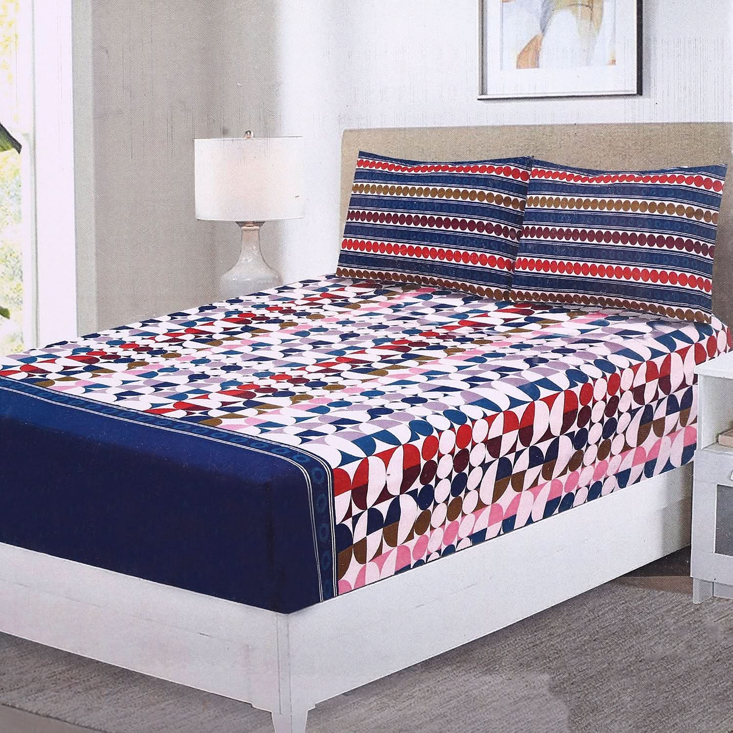 Fitted Bed Sheet With 2 Pillow - Multi Color, Single Size Bed Sheet, Valuable, Chase Value