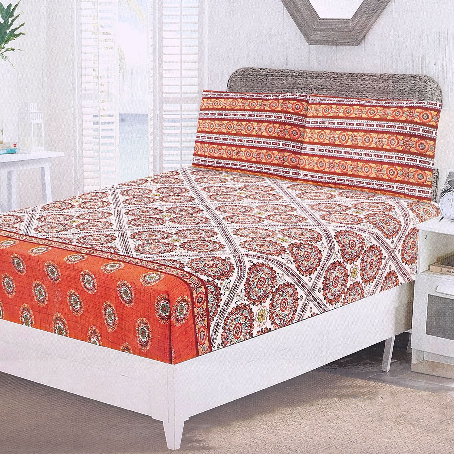Fitted Bed Sheet With 2 Pillow - Multi Color, Single Size Bed Sheet, Valuable, Chase Value