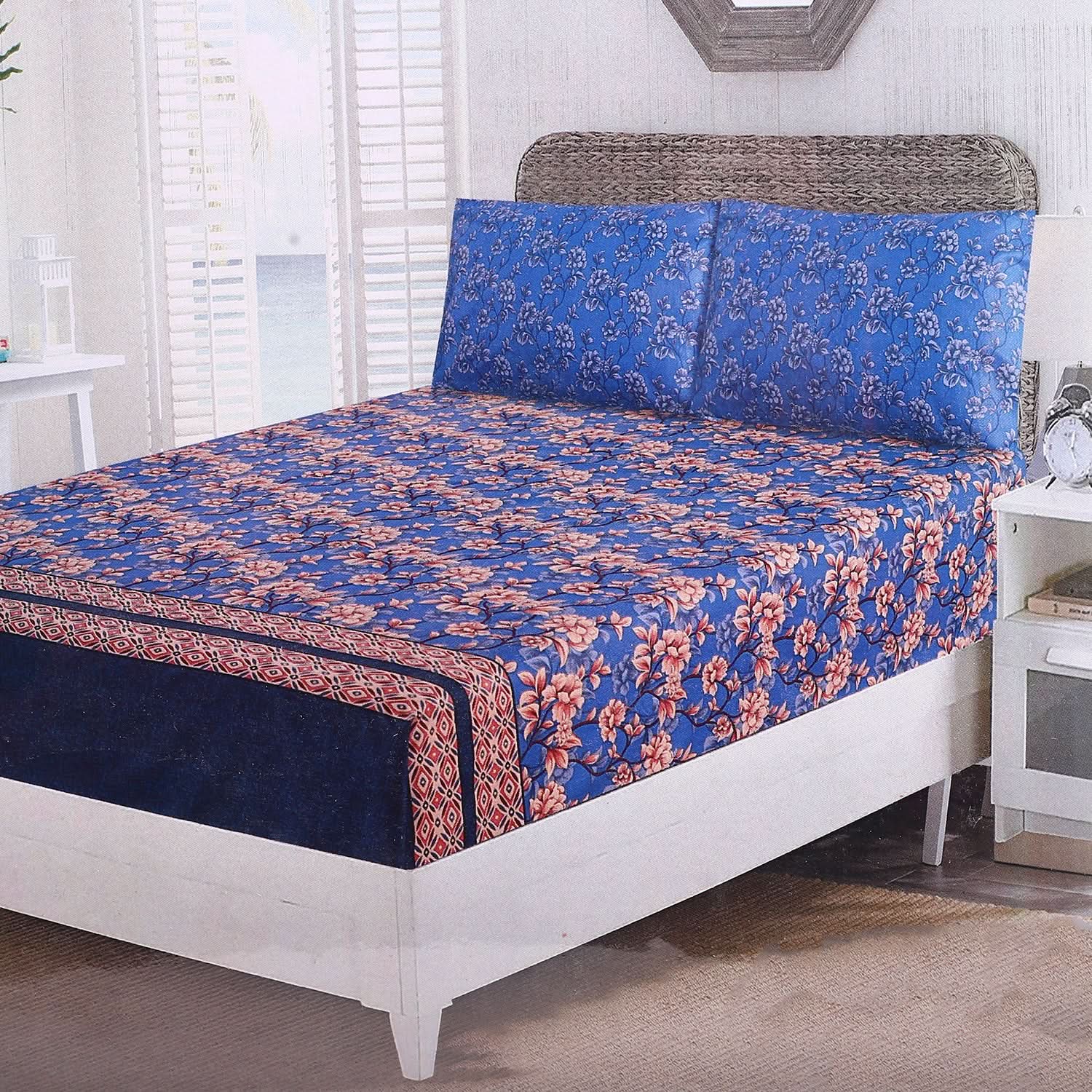 Fitted Bed Sheet With 2 Pillow - Multi Color, Single Size Bed Sheet, Valuable, Chase Value