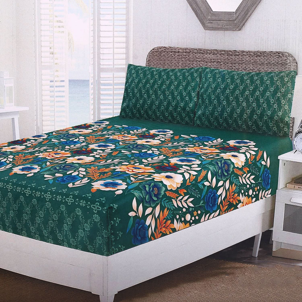 Fitted Bed Sheet With 2 Pillow - Multi Color, Single Size Bed Sheet, Valuable, Chase Value