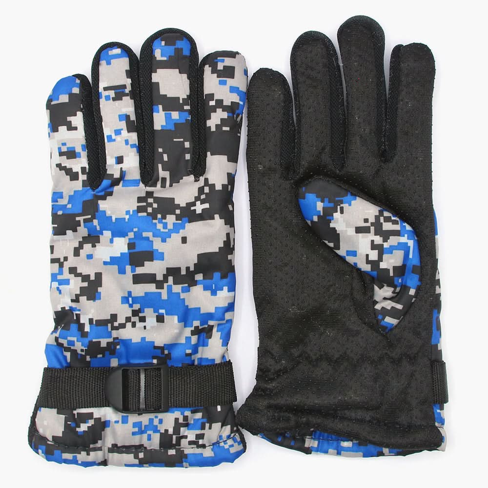 Boys Printed Leather Gloves - Blue, Boys Caps & Gloves, Chase Value, Chase Value